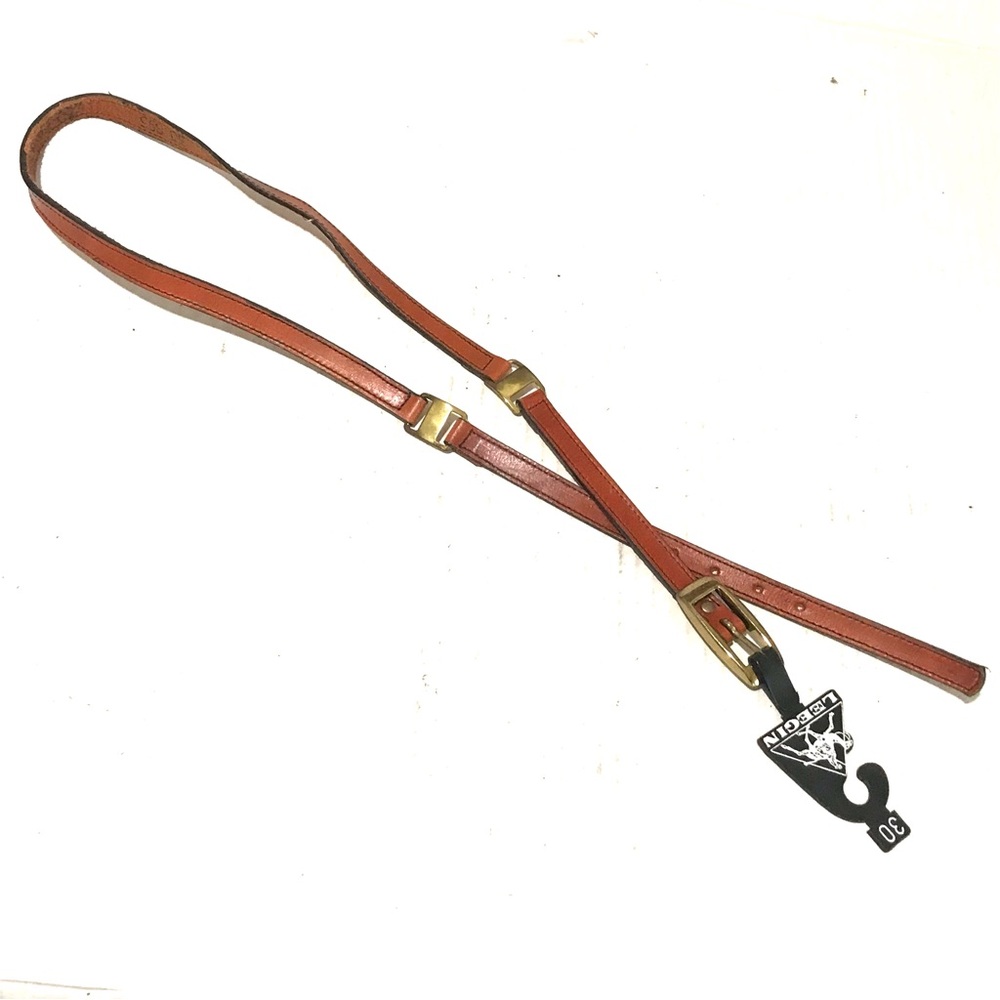 Leegin Woman’s Cognac Brown Thin Leather Belt Brass Accents/Buckle Feminine NOS